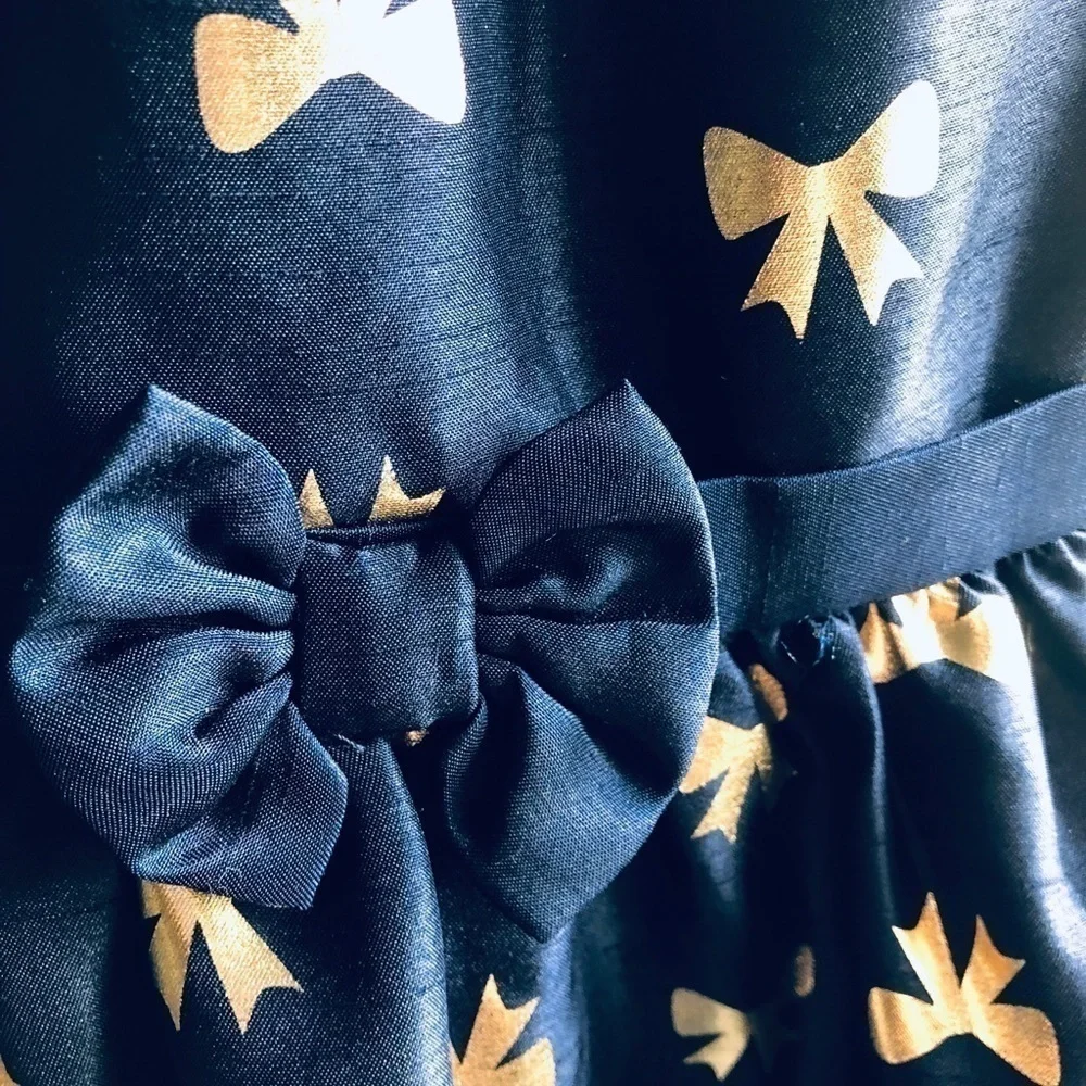 GYMBOREE, stunning navy blue shimmer dress with gold bows, size 2T